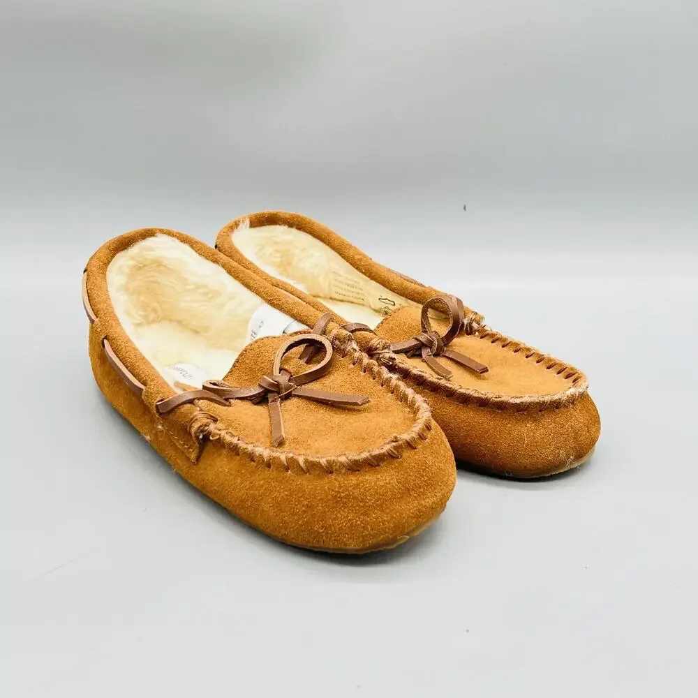 Crewcuts by J Crew Shoes Girls 4 Brown Suede Moccasin Faux Fur Lined Slippers